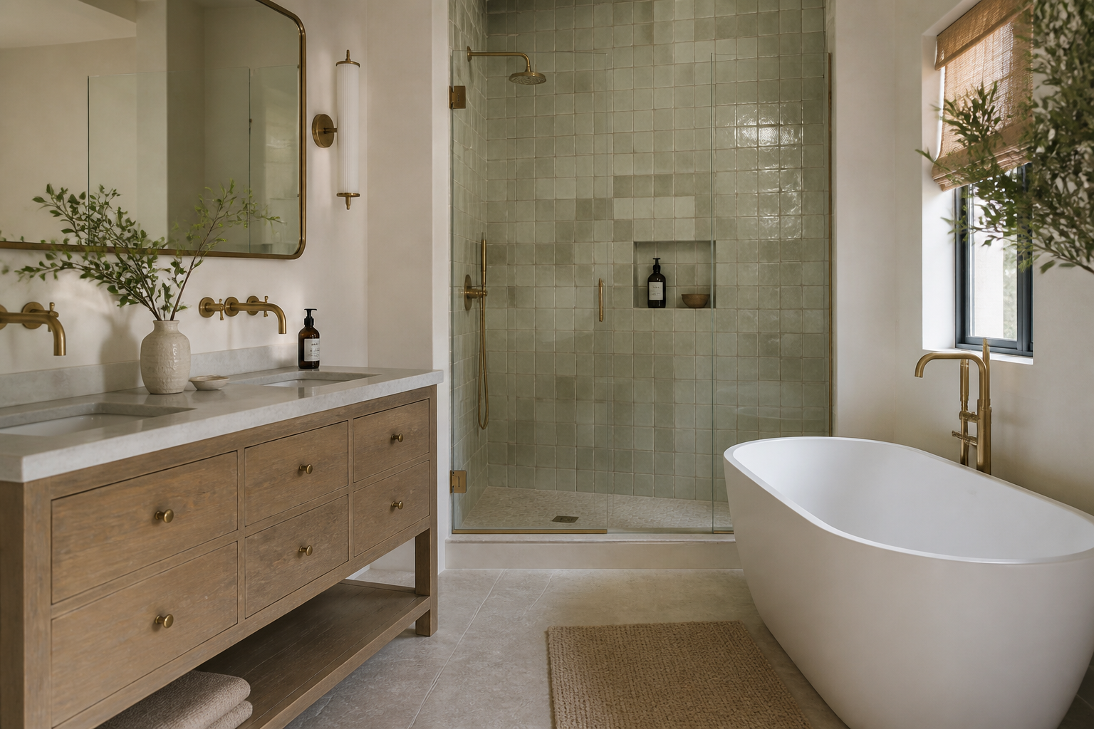 AI Bathroom Design: Zellige-and-Brass Refresh Preview